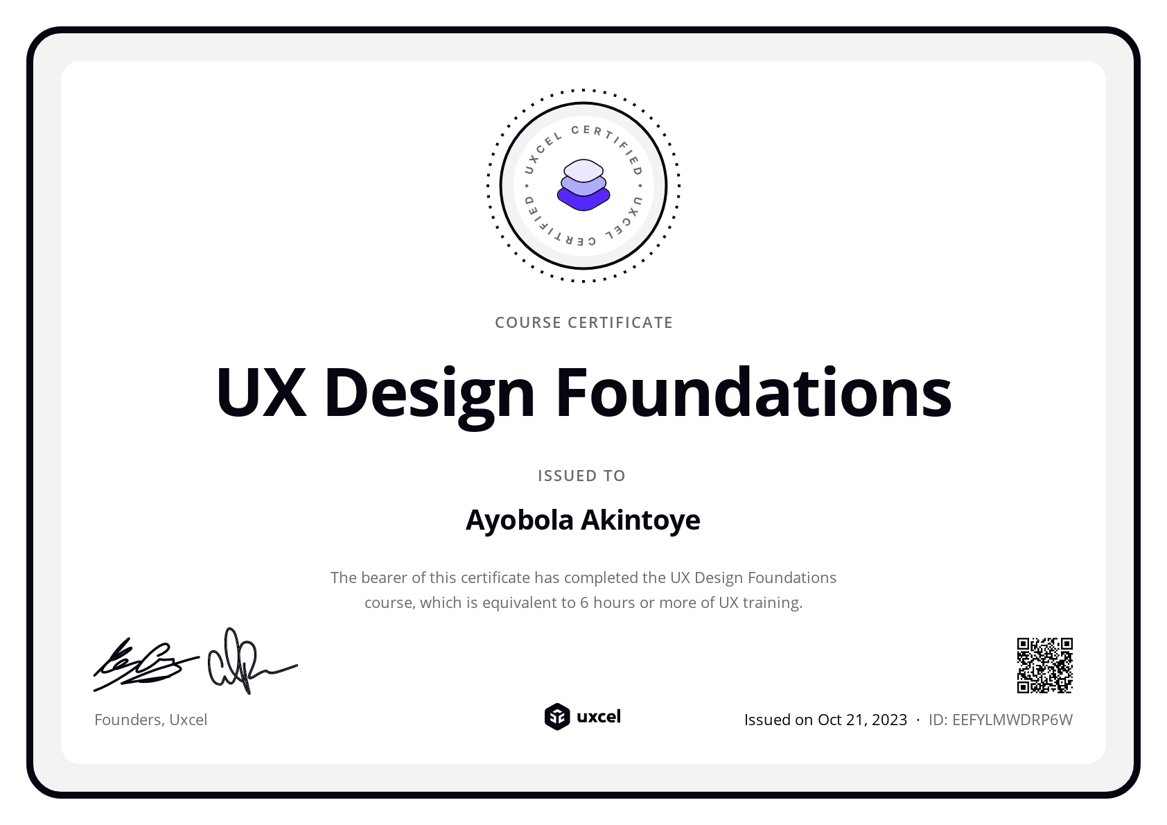 Ayobola Akintoye's certificate